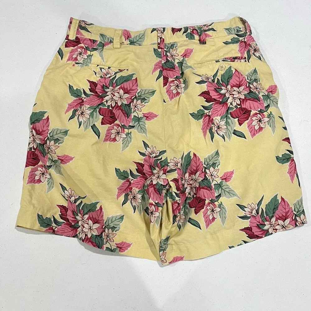 Polo Golf Ralph Lauren Men 34X7 Yellow Linen Cotton Shorts Tropical Hibiscus